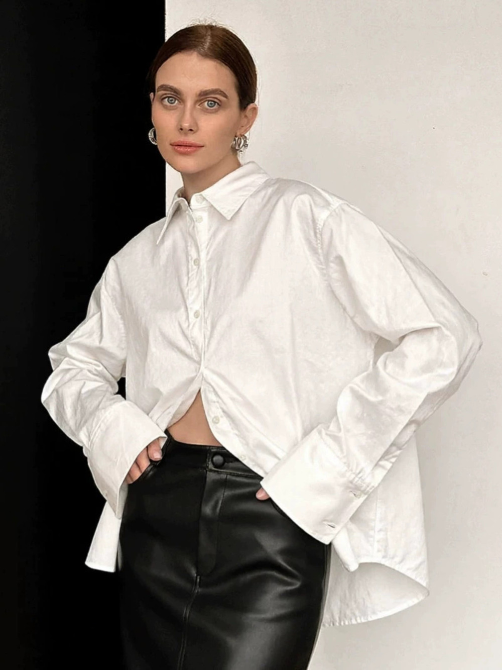 Forever 21 Summer Loose Cotton White Shirt Casual Office Layering Blouse